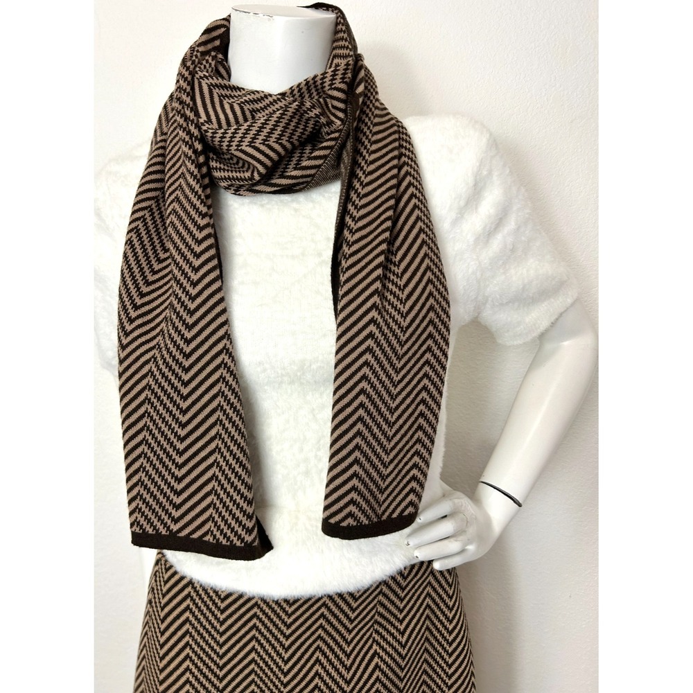 CELINE Paris Wool Skirt & Scarf Size 42 10 Herringbone Brown Made in France VGUC - Picture 12 of 15